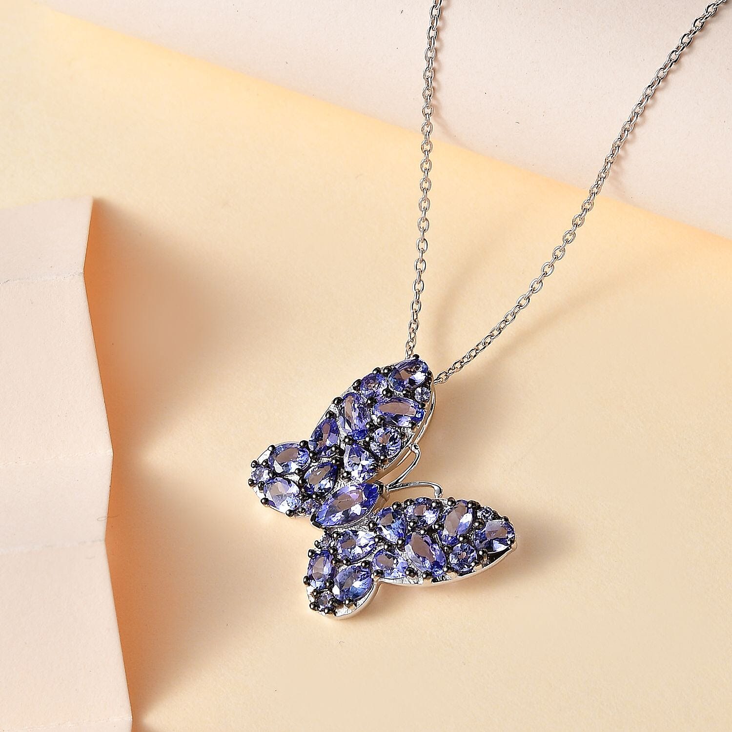 Tanzanite Butterfly Pendant Necklace 20 Inches in Platinum Over Sterling Silver 3.60 ctw