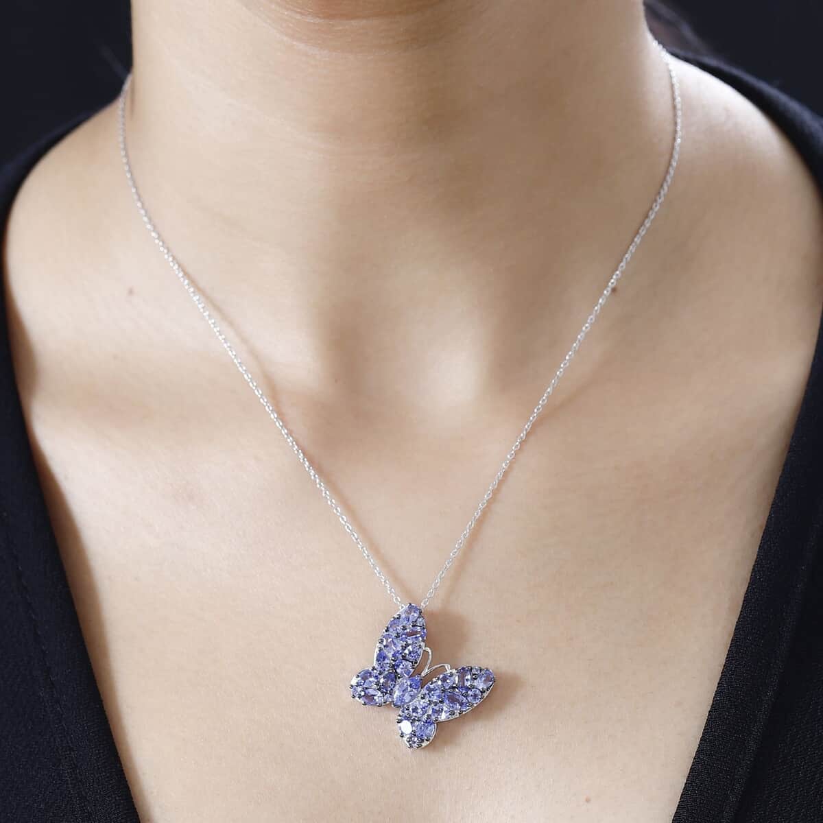 Tanzanite Butterfly Pendant Necklace 20 Inches in Platinum Over Sterling Silver 3.60 ctw image number 2