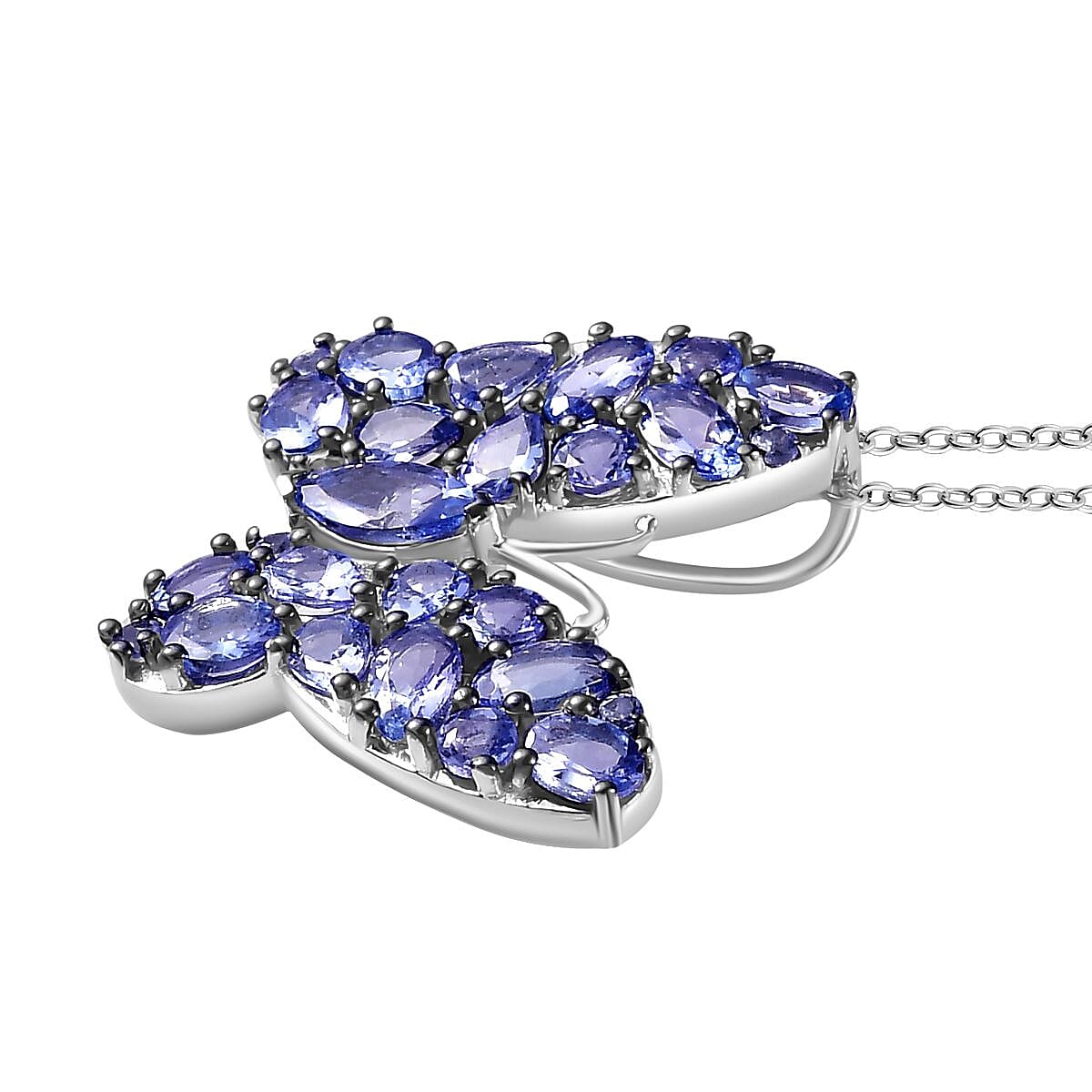 Tanzanite Butterfly Pendant Necklace 20 Inches in Platinum Over Sterling Silver 3.60 ctw