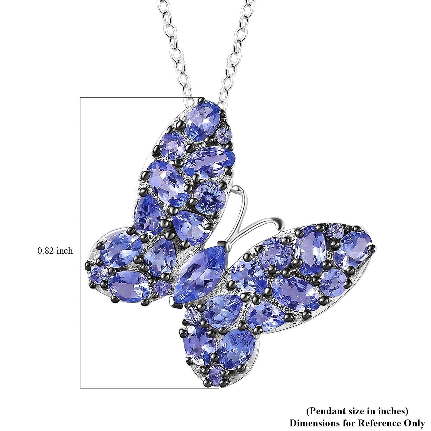 Tanzanite Butterfly Pendant Necklace 20 Inches in Platinum Over Sterling Silver 3.60 ctw
