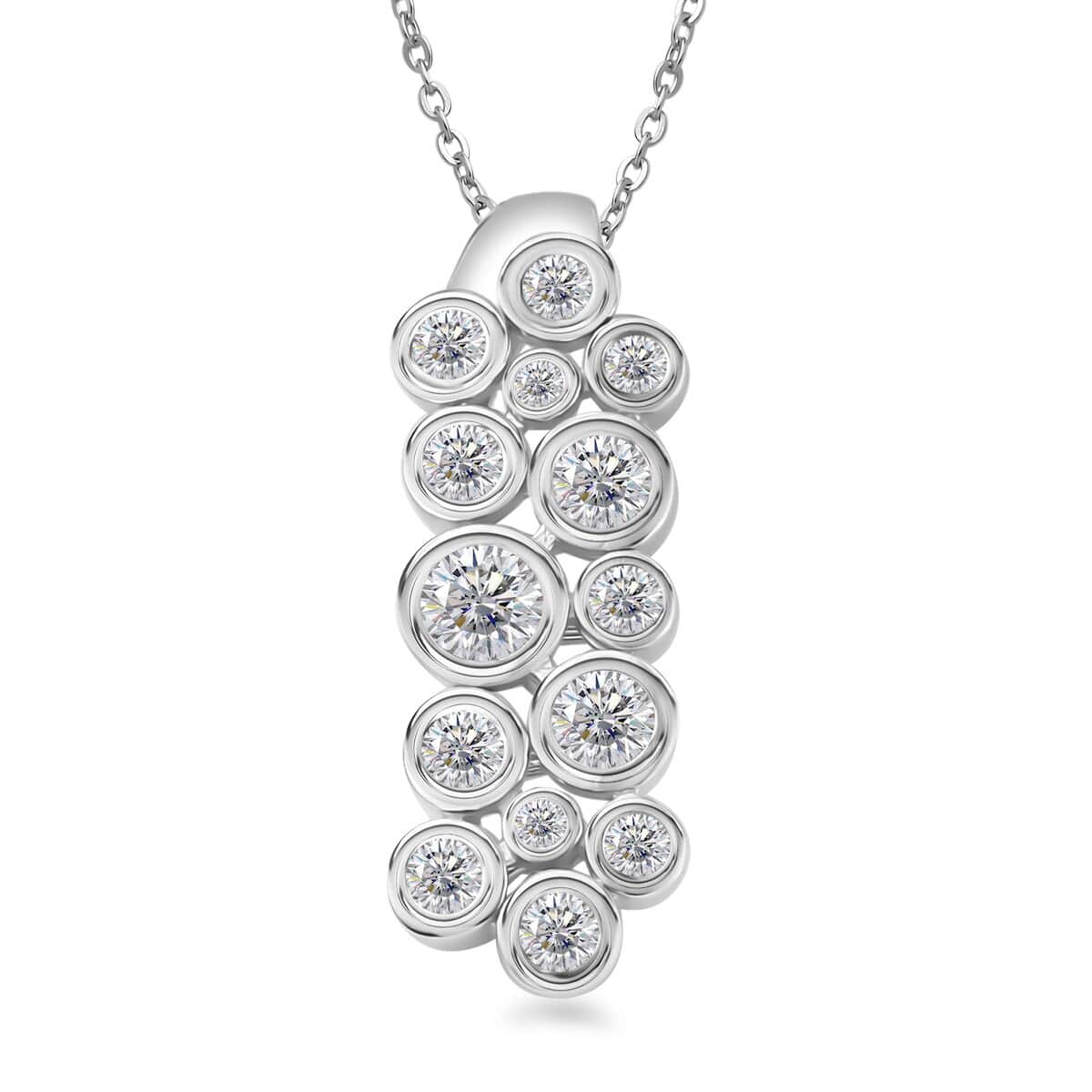 Moissanite Bubble Pendant Necklace 20 Inches in Platinum Over Sterling Silver 1.10 ctw image number 0