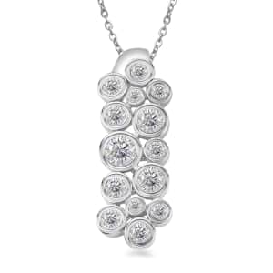Moissanite Bubble Pendant Necklace 20 Inches in Platinum Over Sterling Silver 1.10 ctw