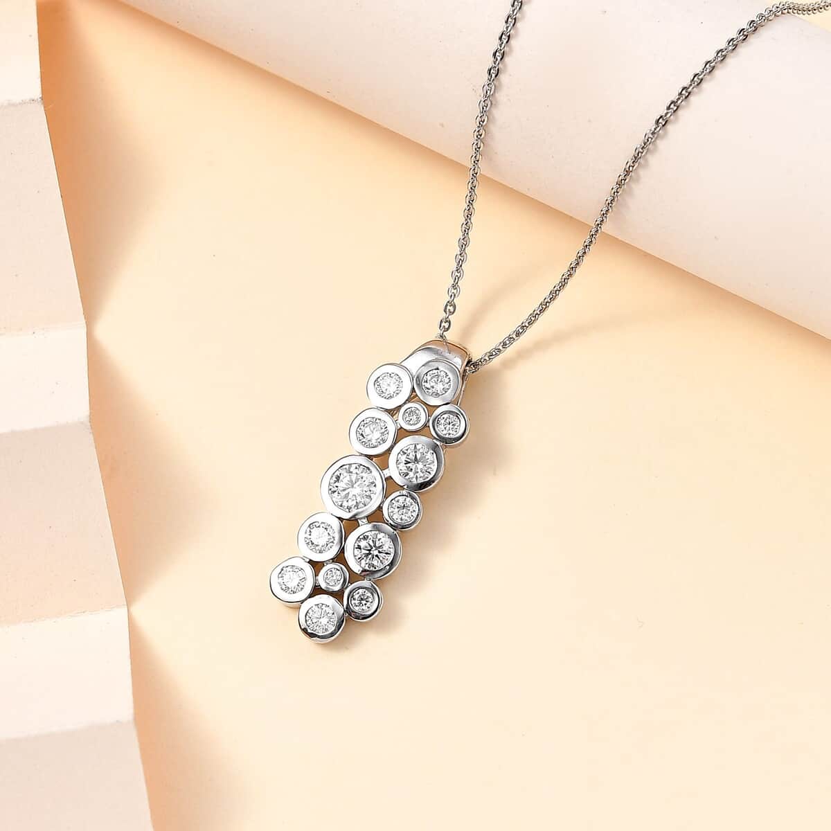 Moissanite Bubble Pendant Necklace 20 Inches in Platinum Over Sterling Silver 1.10 ctw image number 1