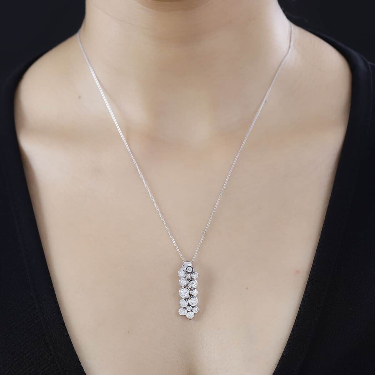 Moissanite Bubble Pendant Necklace 20 Inches in Platinum Over Sterling Silver 1.10 ctw image number 2