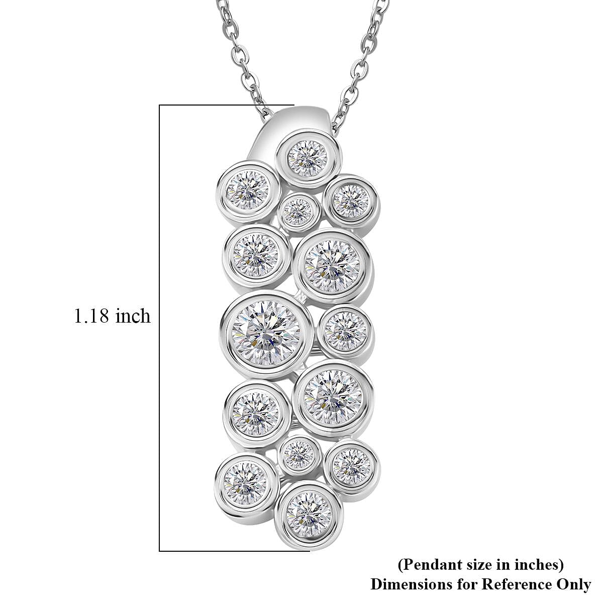Moissanite Bubble Pendant Necklace 20 Inches in Platinum Over Sterling Silver 1.10 ctw