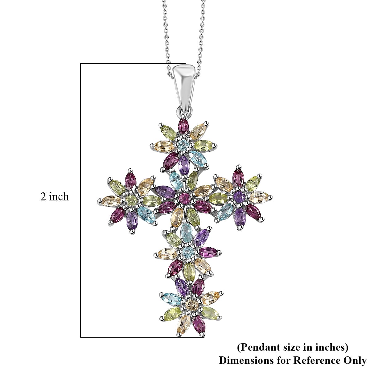 Multi Gemstone Sunflowers Cross Pendant Necklace 20 Inches in Platinum Over Sterling Silver 4.50 ctw