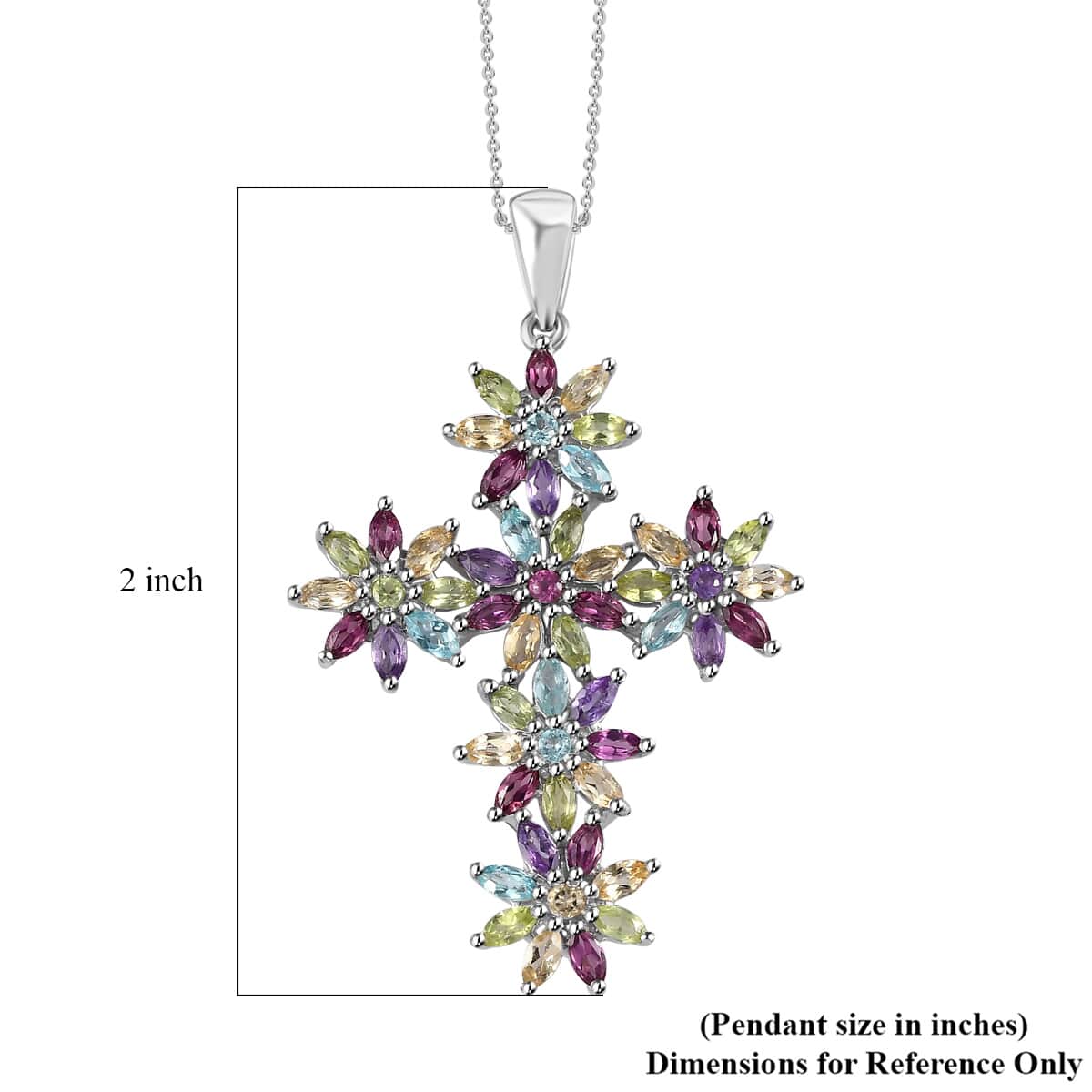 Multi Gemstone Sunflowers Cross Pendant Necklace 20 Inches in Platinum Over Sterling Silver 4.50 ctw image number 5