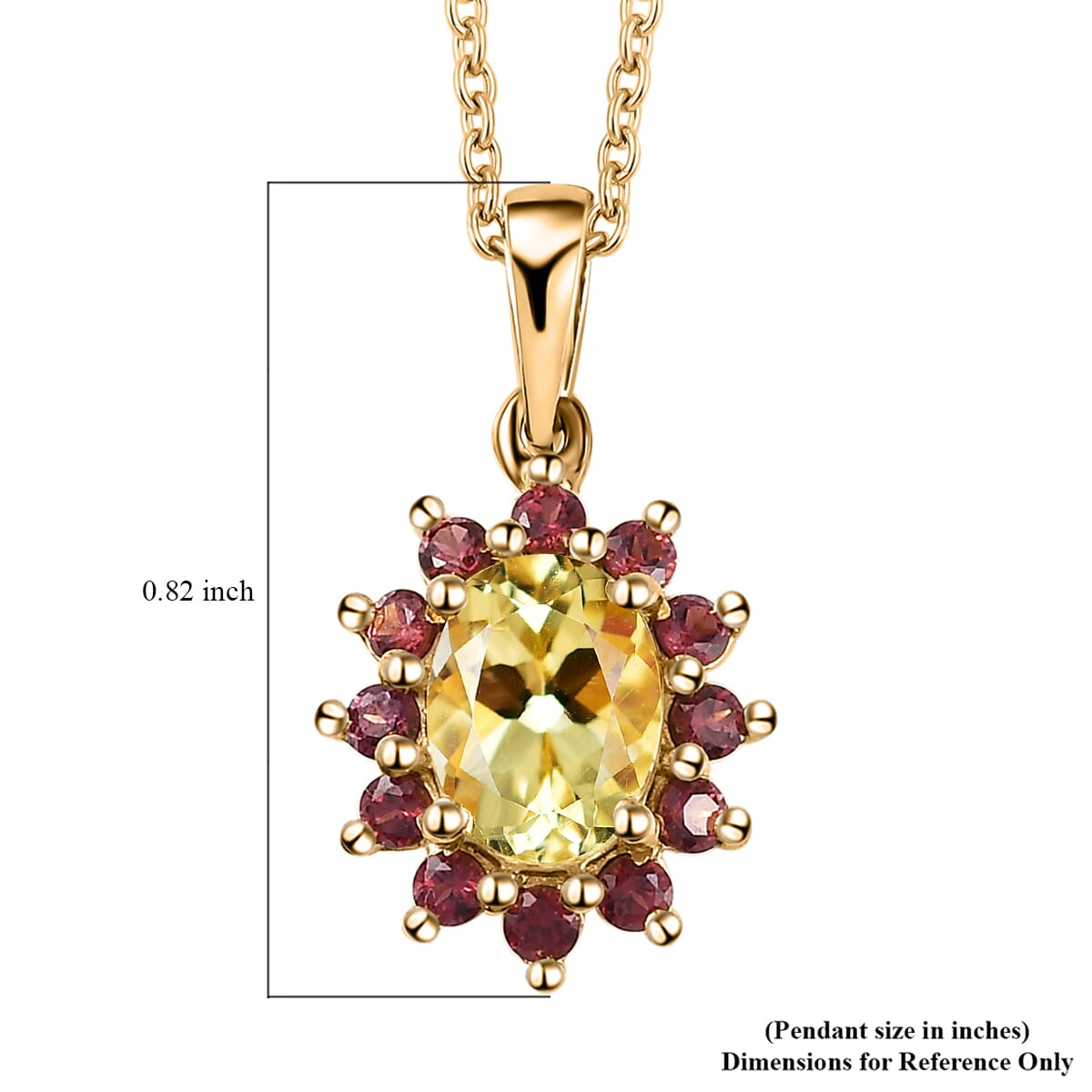 Brazilian Sunfire Beryl and Orissa Rhodolite Garnet Sunburst Pendant Necklace 20 Inches in Vermeil Yellow Gold Over Sterling Silver 1.65 ctw image number 6