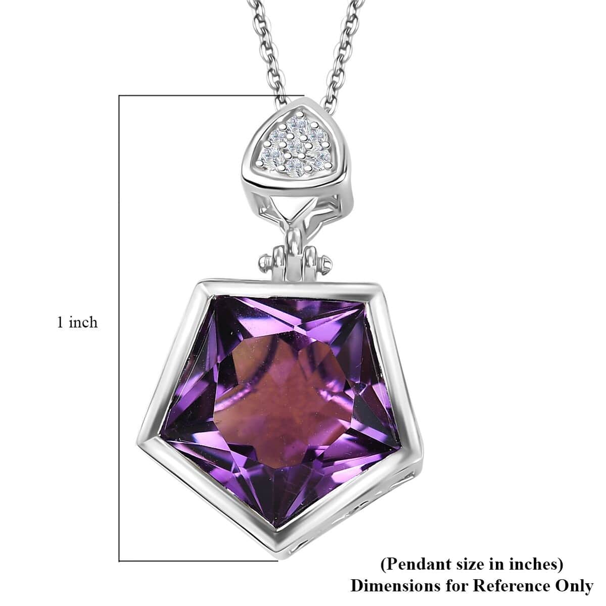 Pentastar Cut African Amethyst and White Zircon Pendant Necklace 20 Inches in Platinum Over Sterling Silver 7.85 ctw image number 6