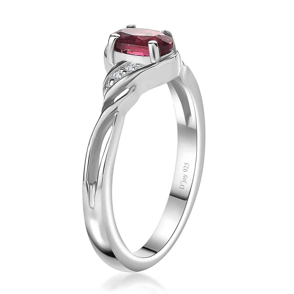 Ofiki Rubellite and Diamond Ring (Size 6.0) and Pendant Necklace 20 Inches in Platinum Over Sterling Silver 1.00 ctw