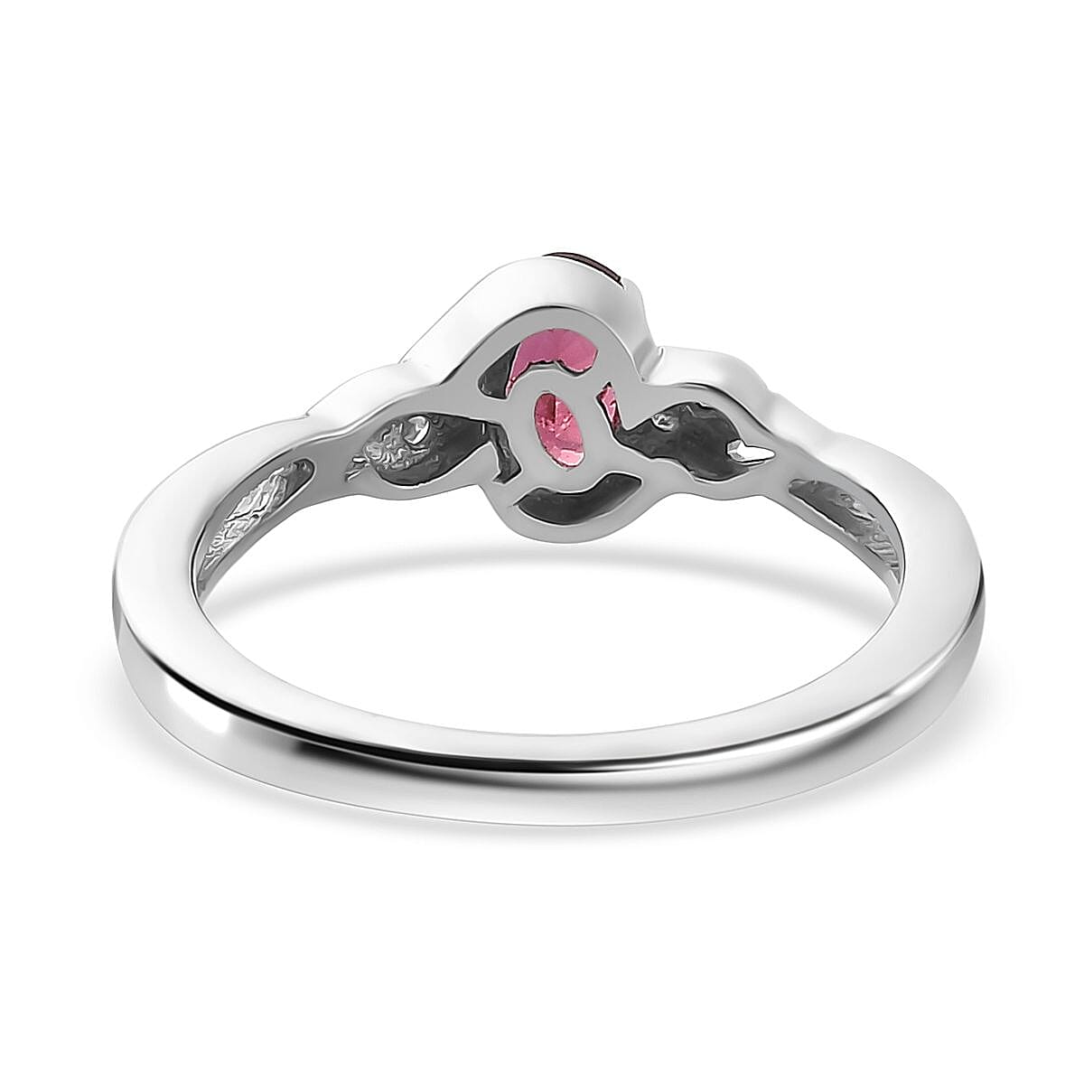 Ofiki Rubellite and Diamond Ring (Size 6.0) and Pendant Necklace 20 Inches in Platinum Over Sterling Silver 1.00 ctw