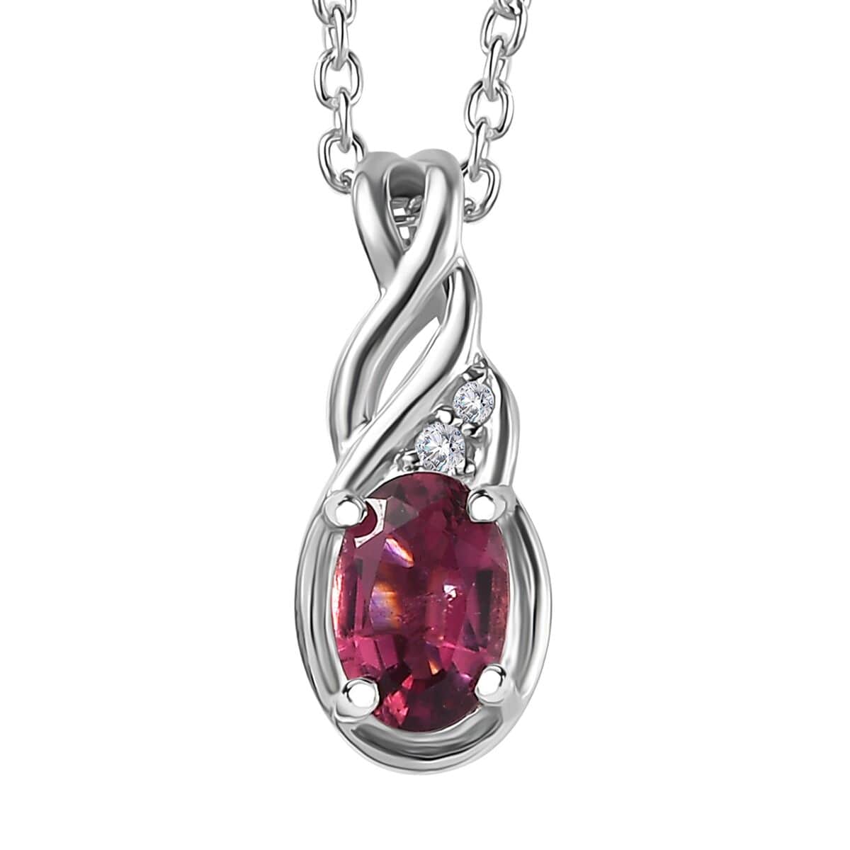 Ofiki Rubellite and Diamond Ring (Size 7.0) and Pendant Necklace 20 Inches in Platinum Over Sterling Silver 1.00 ctw image number 6