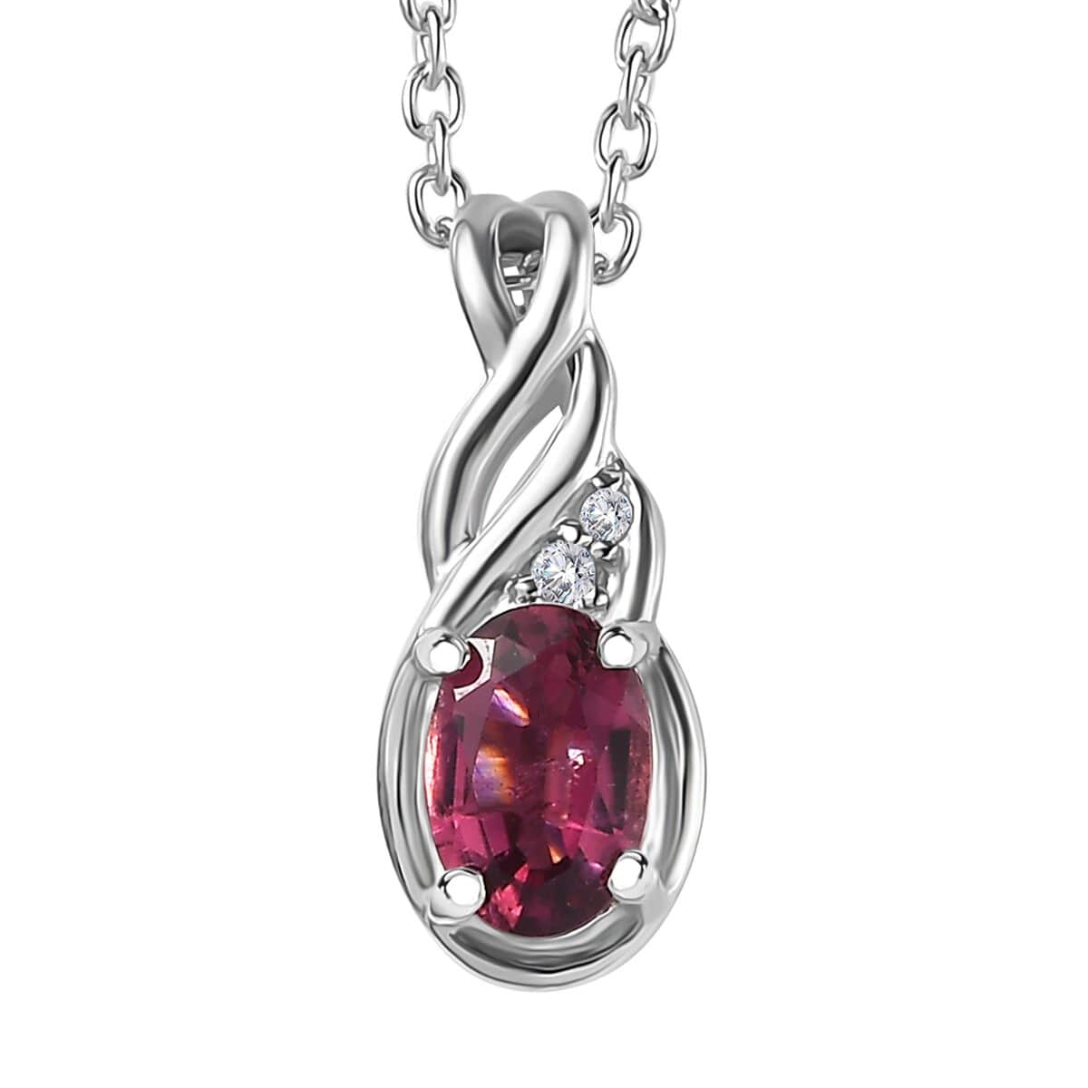 Ofiki Rubellite and Diamond Ring (Size 10.0) and Pendant Necklace 20 Inches in Platinum Over Sterling Silver 1.00 ctw image number 6