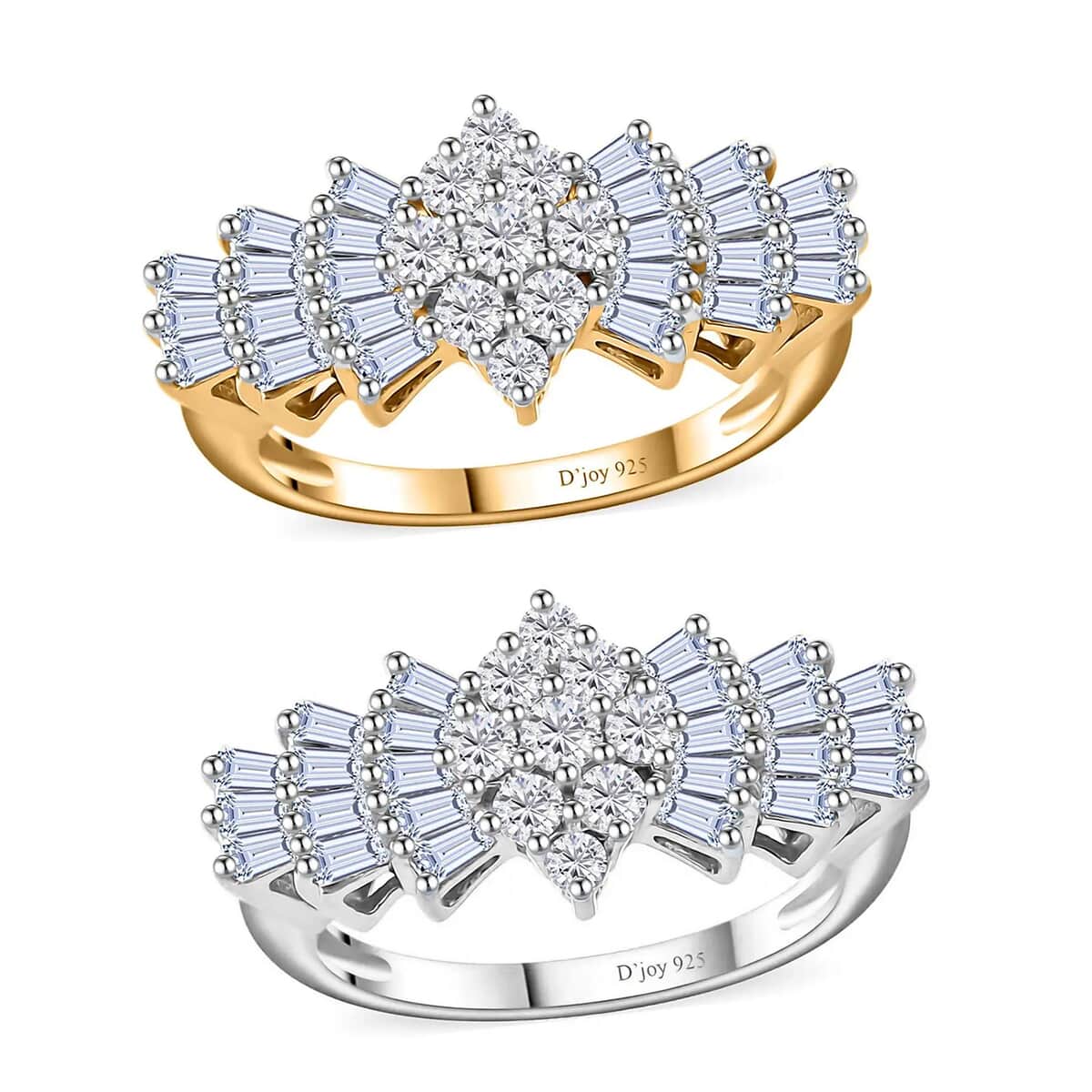 Moissanite Set of 2 Bellerina Ring in Vermeil YG and Platinum Over Sterling Silver (Size 10.0) 2.20 ctw image number 0