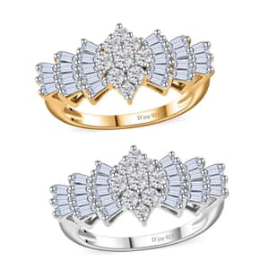 Moissanite Set of 2 Bellerina Ring in Vermeil YG and Platinum Over Sterling Silver (Size 10.0)
