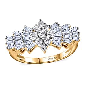 Moissanite Set of 2 Bellerina Ring in Vermeil YG and Platinum Over Sterling Silver (Size 10.0)