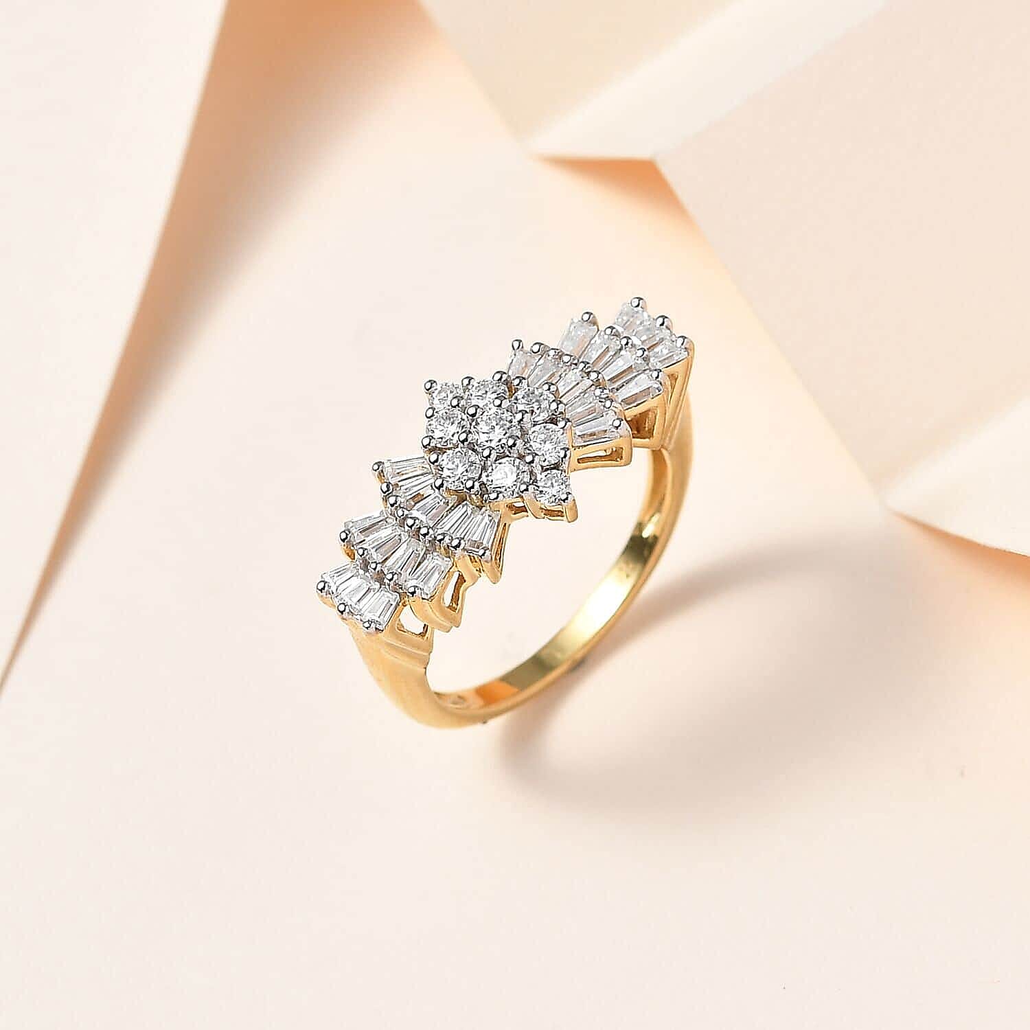 Moissanite Set of 2 Bellerina Ring in Vermeil YG and Platinum Over Sterling Silver (Size 10.0)