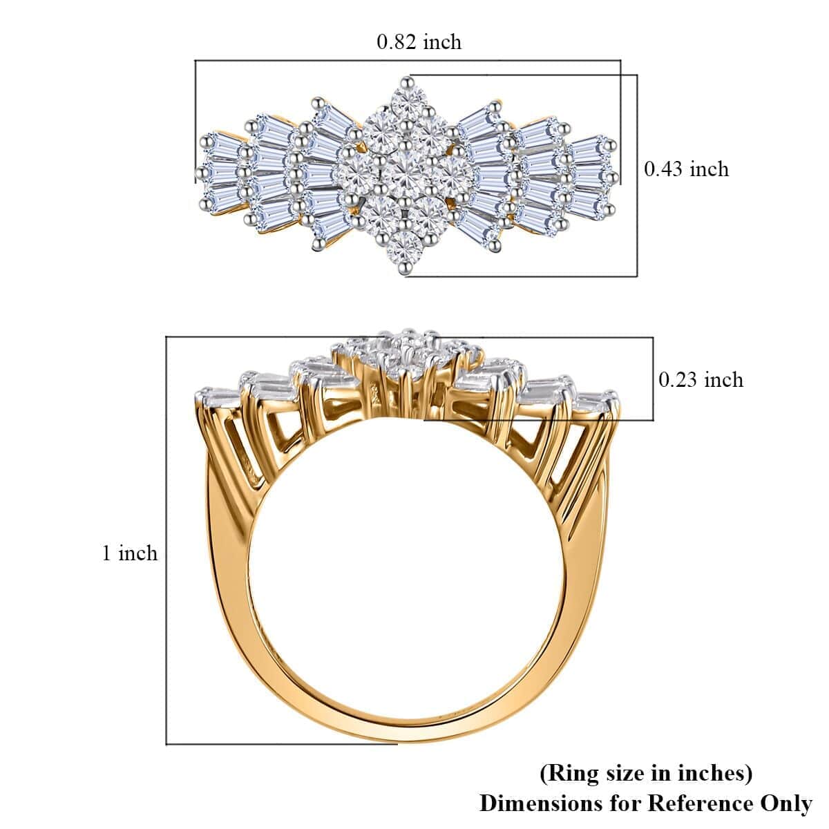 Moissanite Set of 2 Bellerina Ring in Vermeil YG and Platinum Over Sterling Silver (Size 10.0) 2.20 ctw image number 9