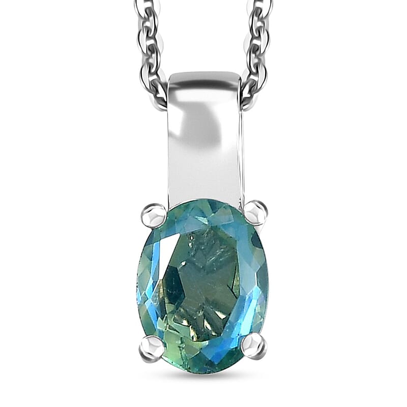 Peacock Quartz (Triplet) Solitaire Pendant Necklace 20 Inches in Platinum Over Sterling Silver 1.50 ctw