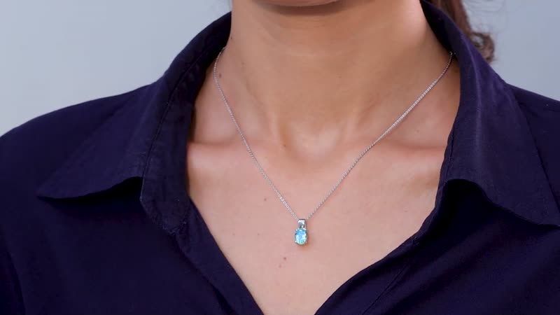 Peacock Quartz (Triplet) Solitaire Pendant Necklace 20 Inches in Platinum Over Sterling Silver 1.50 ctw