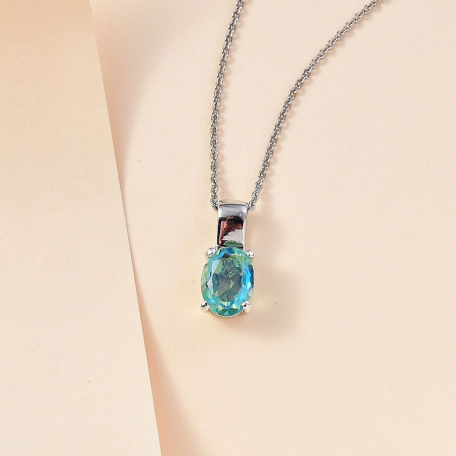 Peacock Quartz (Triplet) Solitaire Pendant Necklace 20 Inches in Platinum Over Sterling Silver 1.50 ctw
