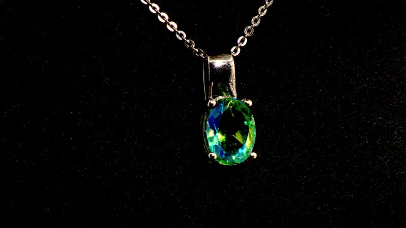 Peacock Quartz (Triplet) Solitaire Pendant Necklace 20 Inches in Platinum Over Sterling Silver 1.50 ctw
