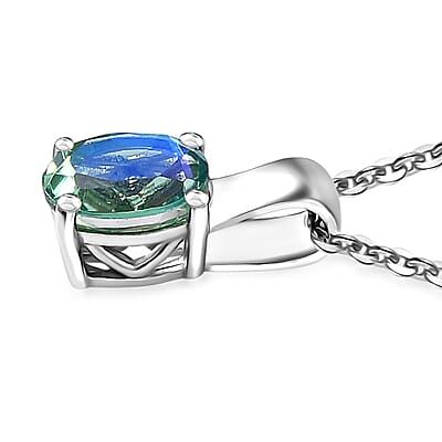 Peacock Quartz (Triplet) Solitaire Pendant Necklace 20 Inches in Platinum Over Sterling Silver 1.50 ctw
