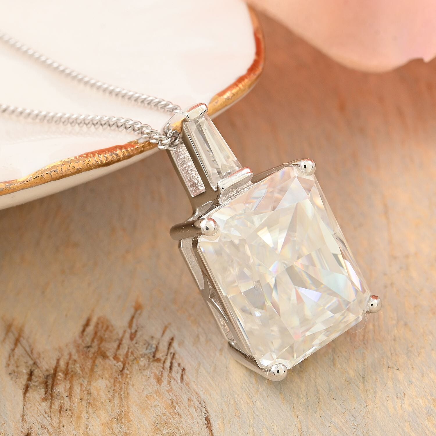 Moissanite Pendant Necklace 20 Inches in Rhodium Over Sterling Silver 7.25 ctw