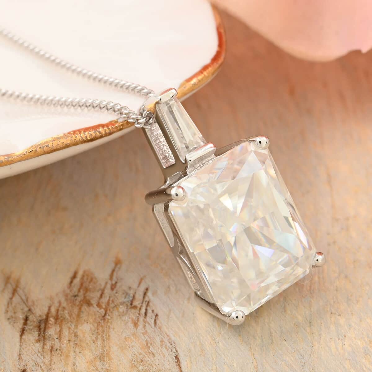 Moissanite Pendant Necklace 20 Inches in Rhodium Over Sterling Silver 7.25 ctw image number 1
