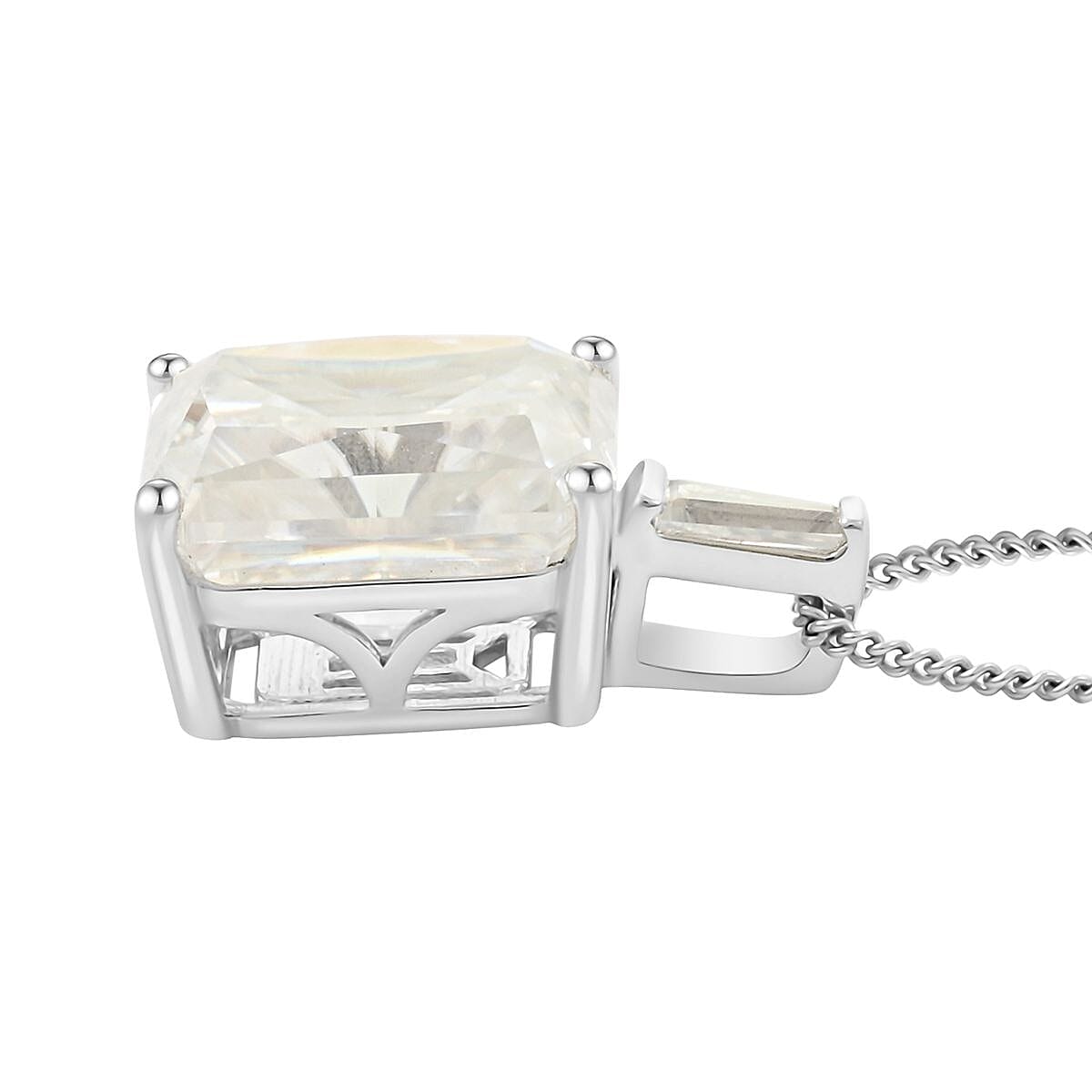 Moissanite Pendant Necklace 20 Inches in Rhodium Over Sterling Silver 7.25 ctw
