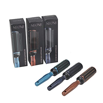 Set of 3 Portable Easy Clean Rotating Comb - Navy, Blue and Brown (9.85x2.76)