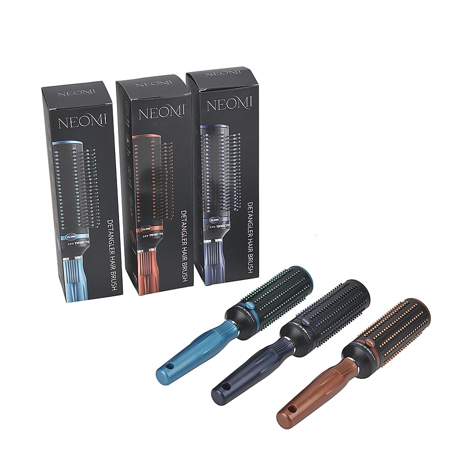 Set of 3 Portable Easy Clean Rotating Comb - Navy, Blue and Brown