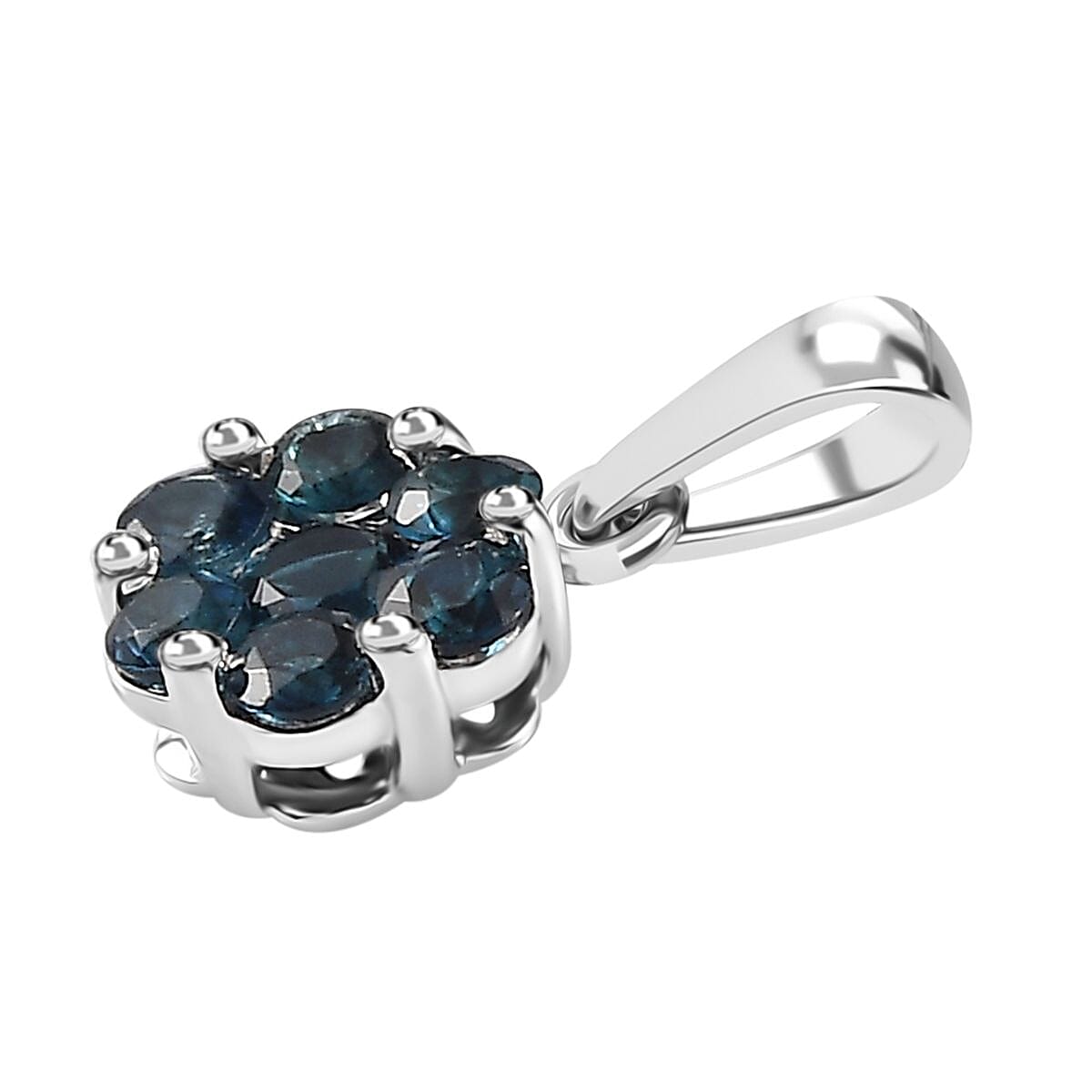  10K White Gold AAA Monte Belo Indicolite Floral Pendant and Stud Earrings 1.00 ctw (Del. in 12-15 Days)