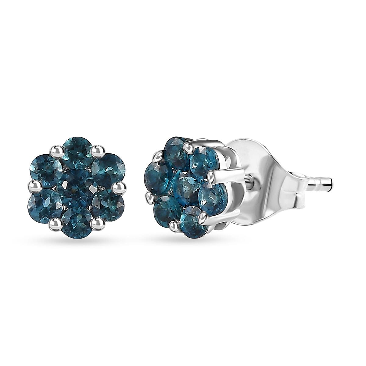  10K White Gold AAA Monte Belo Indicolite Floral Pendant and Stud Earrings 1.00 ctw (Del. in 12-15 Days)