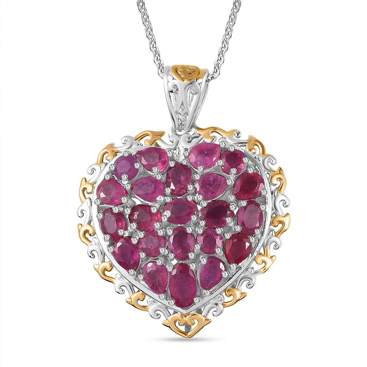 TLV Niassa Ruby (FF) Heart Pendant Necklace (20 Inches) in Vermeil YG and Platinum Over Sterling Silver 5.10 ctw image number 0