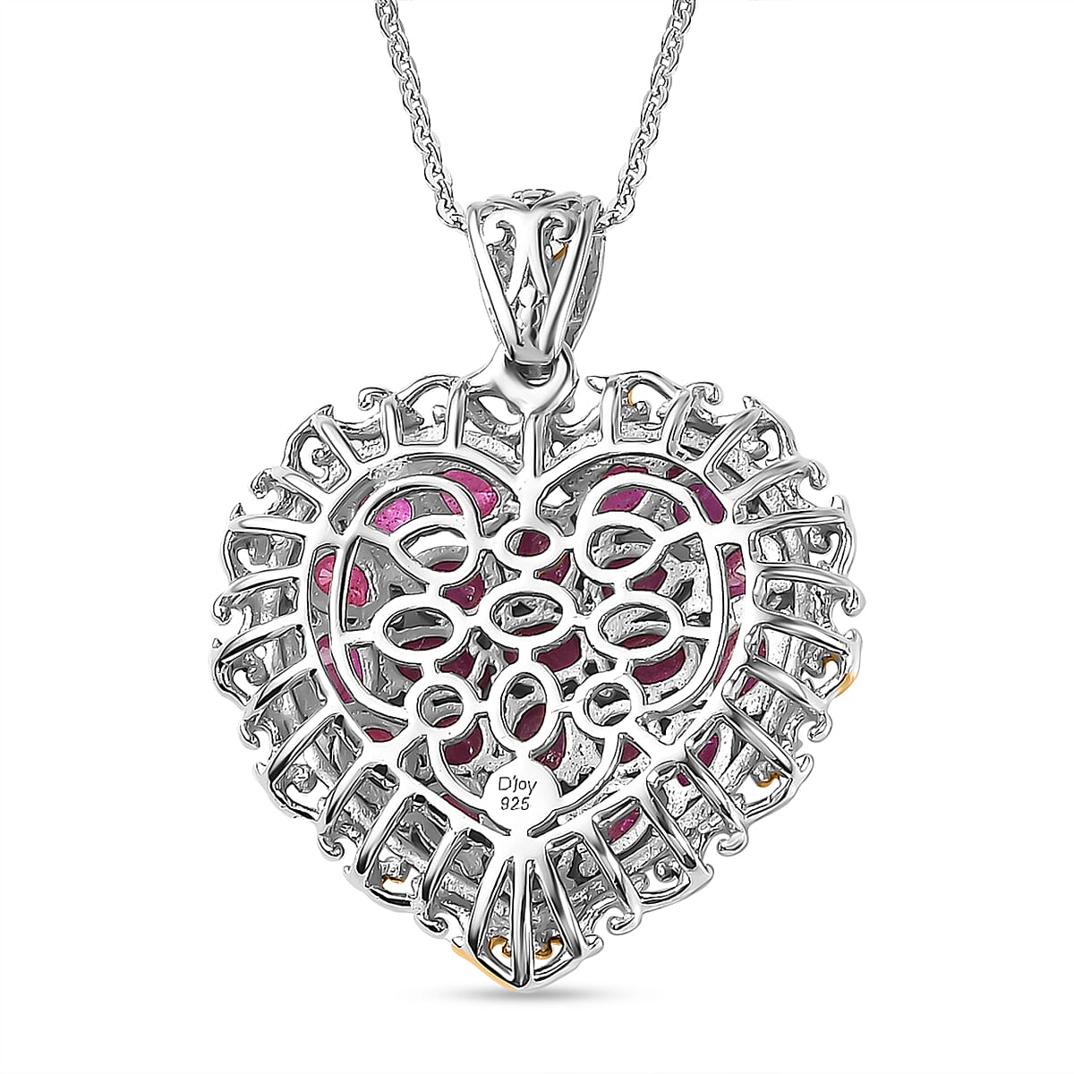 Niassa Ruby (FF) Heart Pendant Necklace 20 Inches in Vermeil YG and Platinum Over Sterling Silver 5.10 ctw
