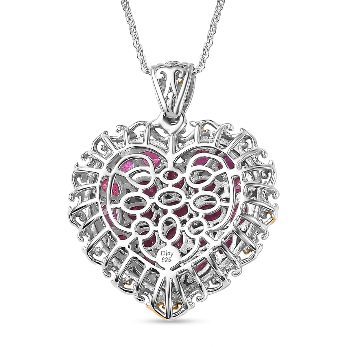 TLV Niassa Ruby (FF) Heart Pendant Necklace (20 Inches) in Vermeil YG and Platinum Over Sterling Silver 5.10 ctw image number 4