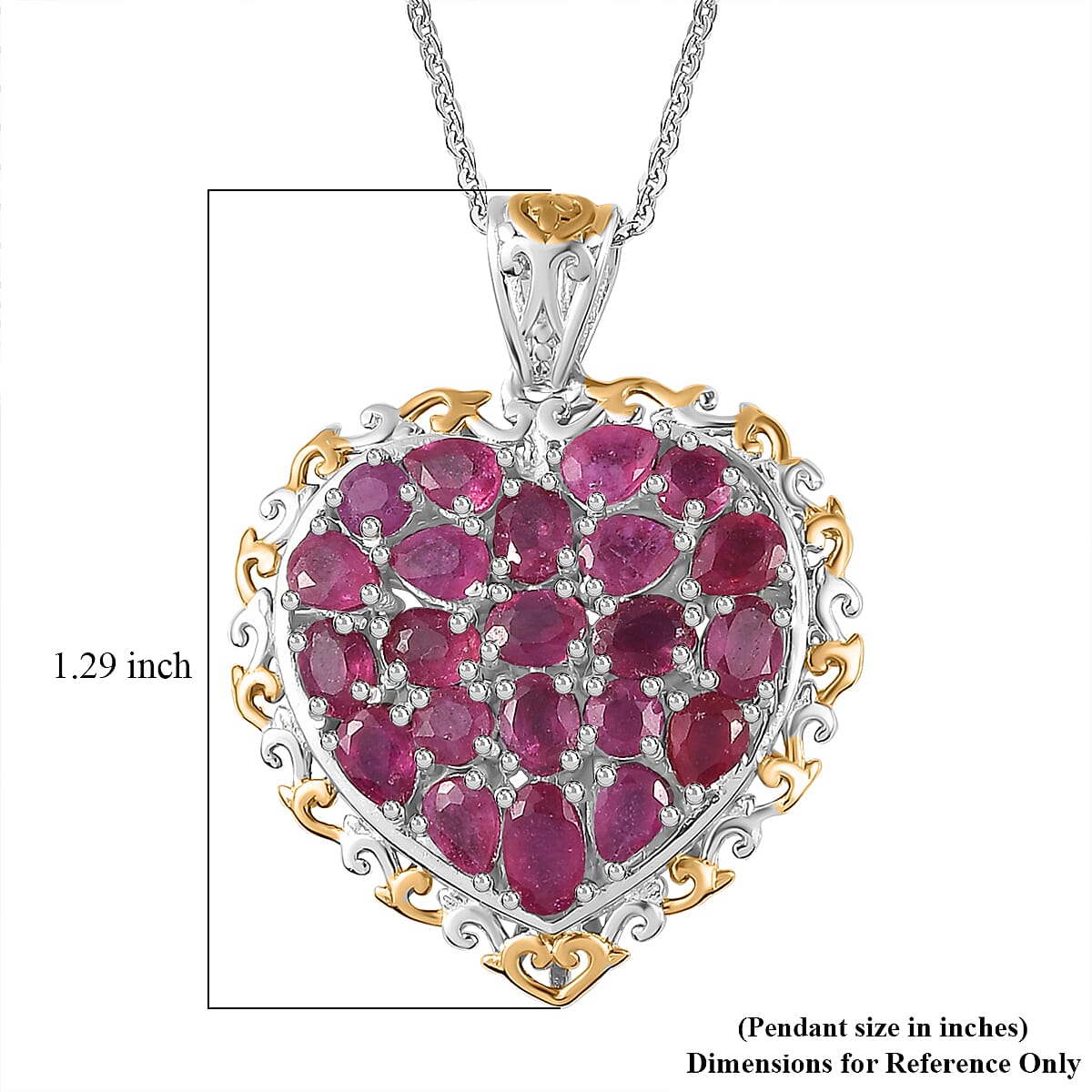 Niassa Ruby (FF) Heart Pendant Necklace 20 Inches in Vermeil YG and Platinum Over Sterling Silver 5.10 ctw