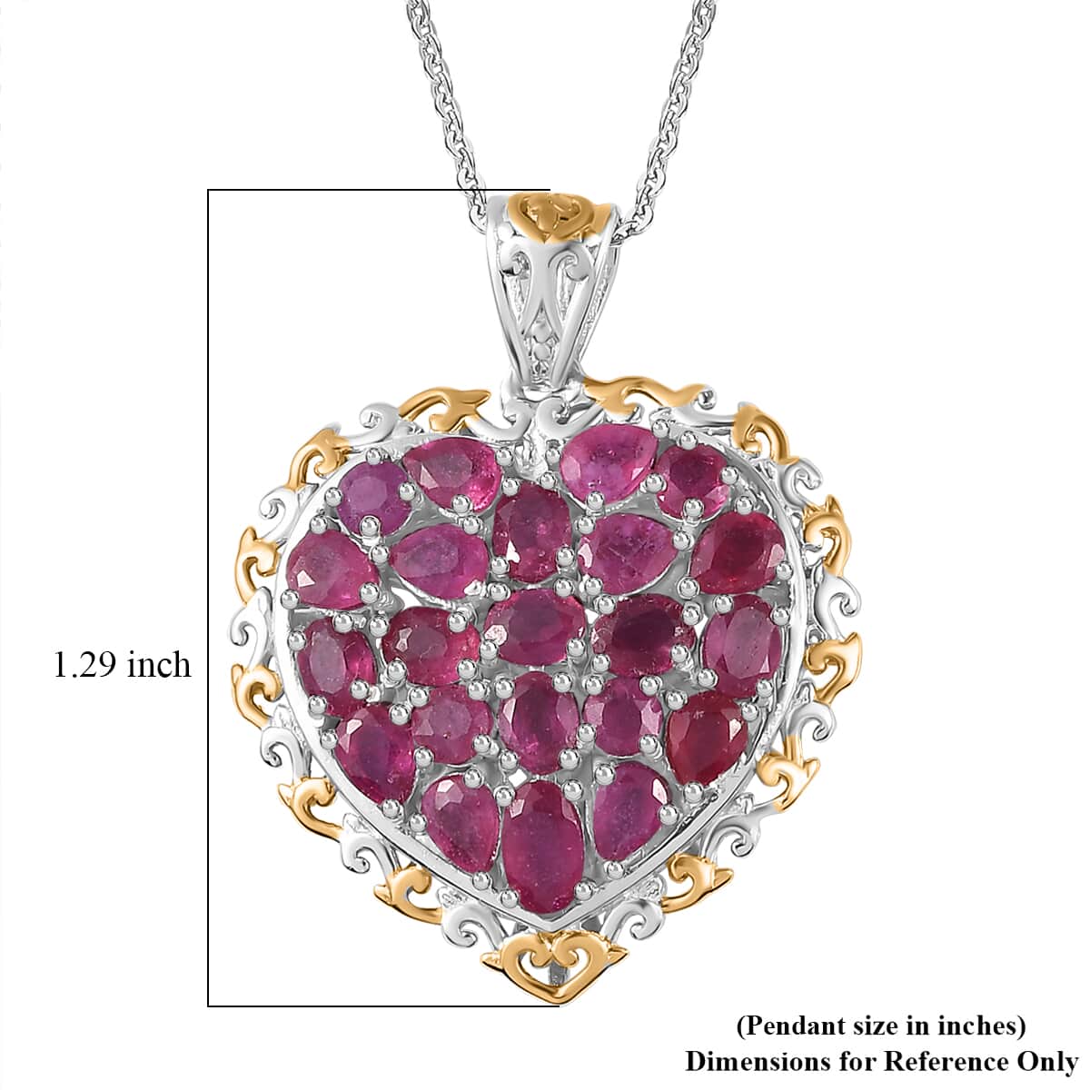 TLV Niassa Ruby (FF) Heart Pendant Necklace (20 Inches) in Vermeil YG and Platinum Over Sterling Silver 5.10 ctw image number 6