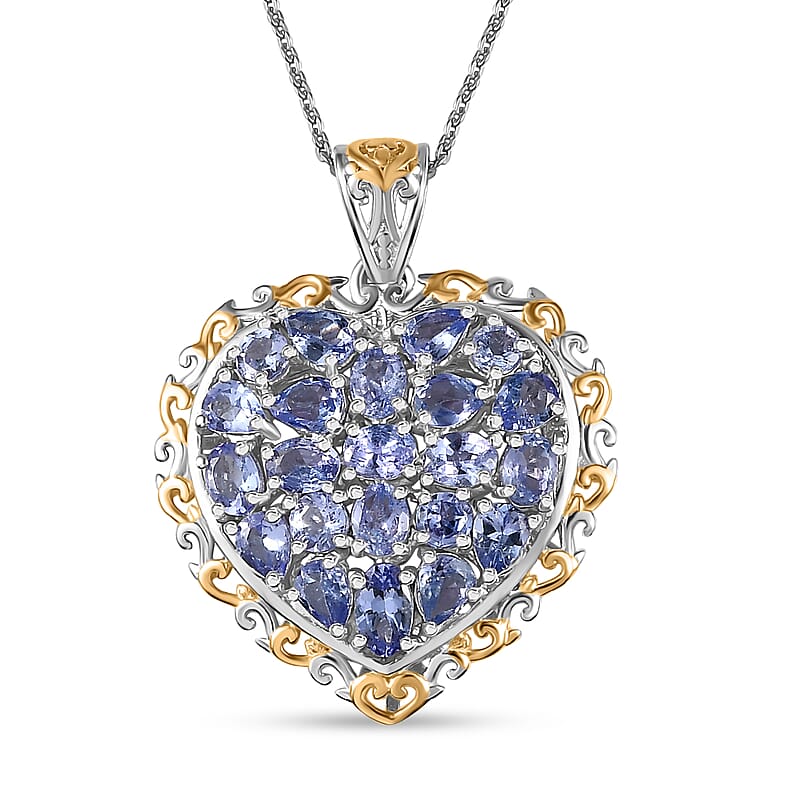 Tanzanite Heart Pendant Necklace 20 Inches in Vermeil YG and Platinum Over Sterling Silver 3.15 ctw