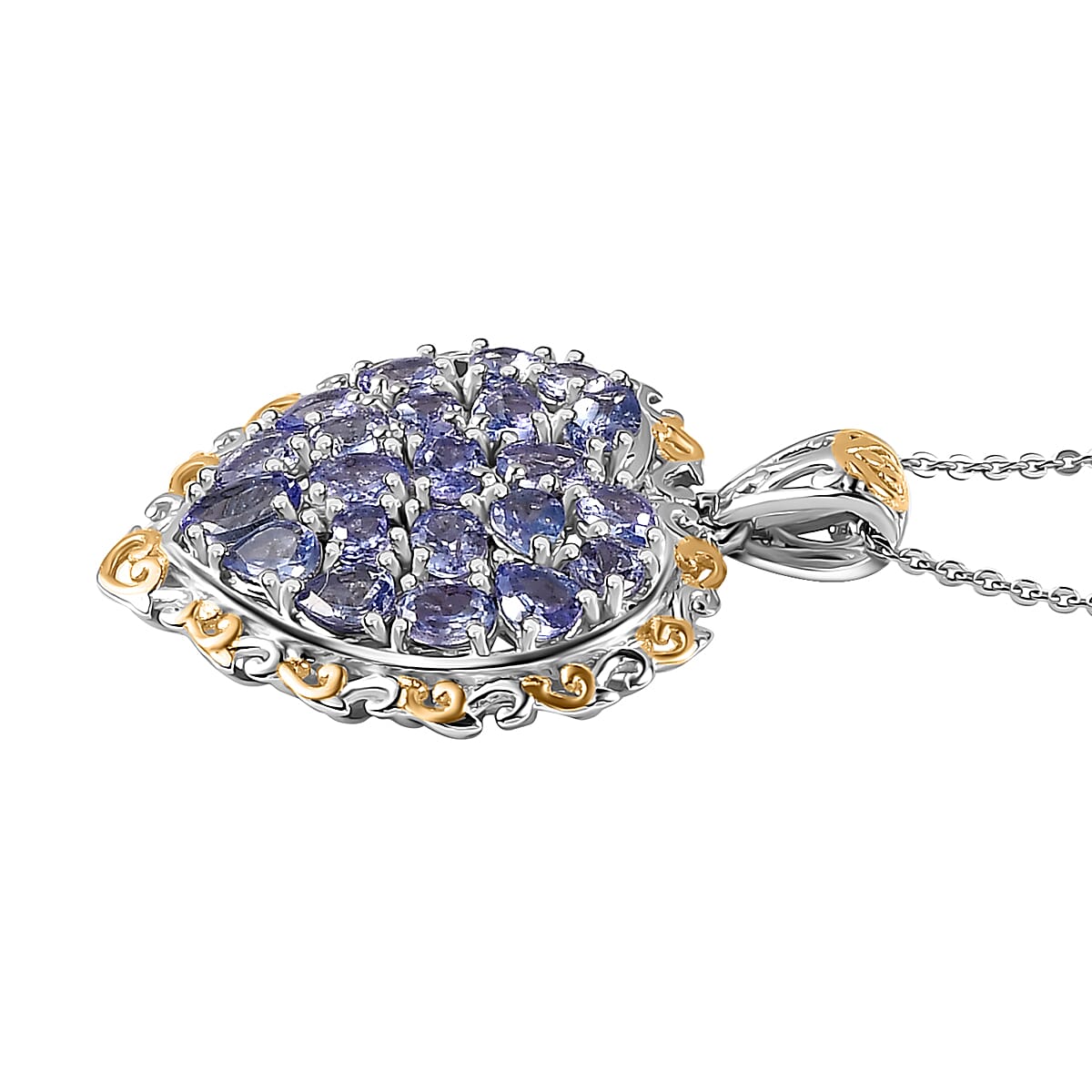 Tanzanite Heart Pendant Necklace 20 Inches in Vermeil YG and Platinum Over Sterling Silver 3.15 ctw image number 3