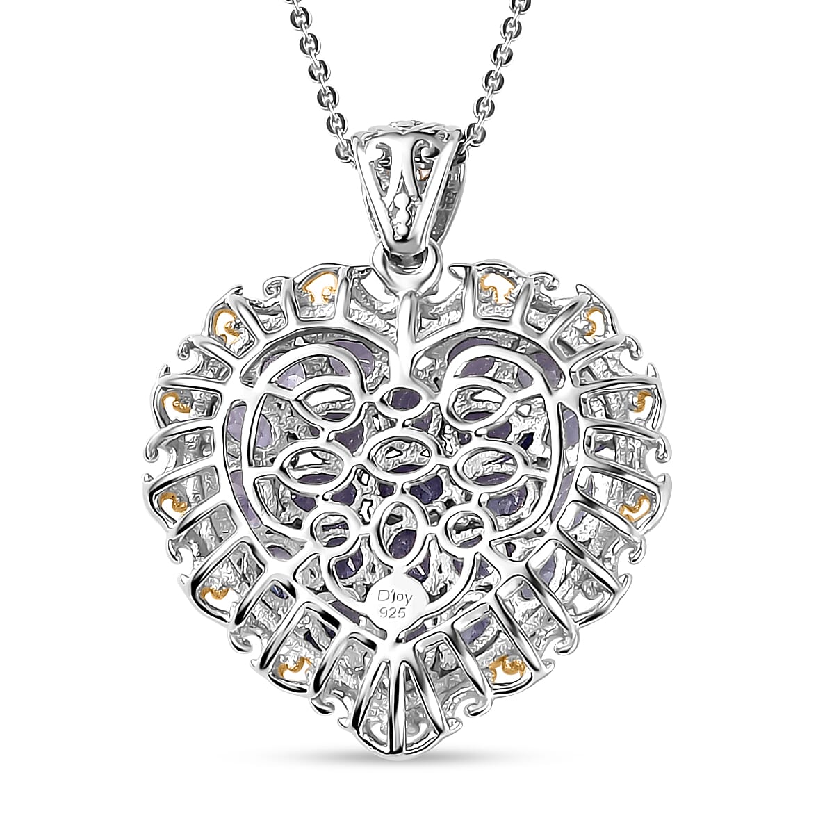 Tanzanite Heart Pendant Necklace 20 Inches in Vermeil YG and Platinum Over Sterling Silver 3.15 ctw image number 4