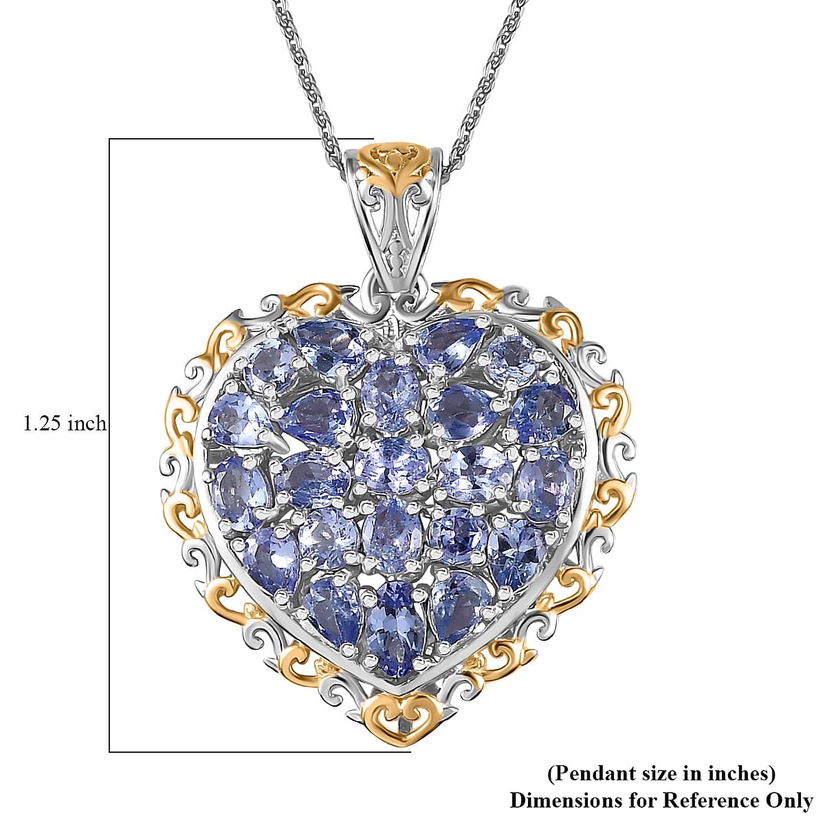 Tanzanite Heart Pendant Necklace 20 Inches in Vermeil YG and Platinum Over Sterling Silver 3.15 ctw image number 6
