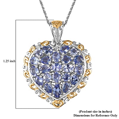 Tanzanite Heart Pendant Necklace 20 Inches in Vermeil YG and Platinum Over Sterling Silver 3.15 ctw