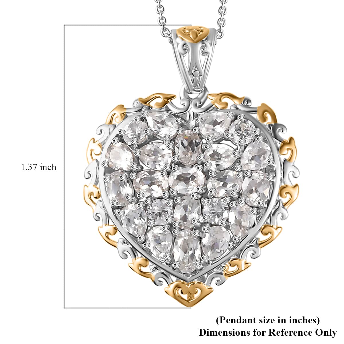 White Zircon Heart Pendant Necklace 20 Inches in Vermeil YG and Platinum Over Sterling Silver 4.40 ctw image number 5