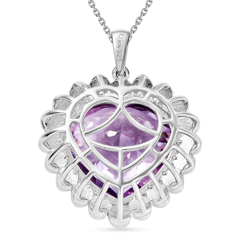 Rose De France Amethyst and Freshwater Pearl 18.00 ctw Pendant Necklace in Platinum Over Sterling Silver 20 Inches