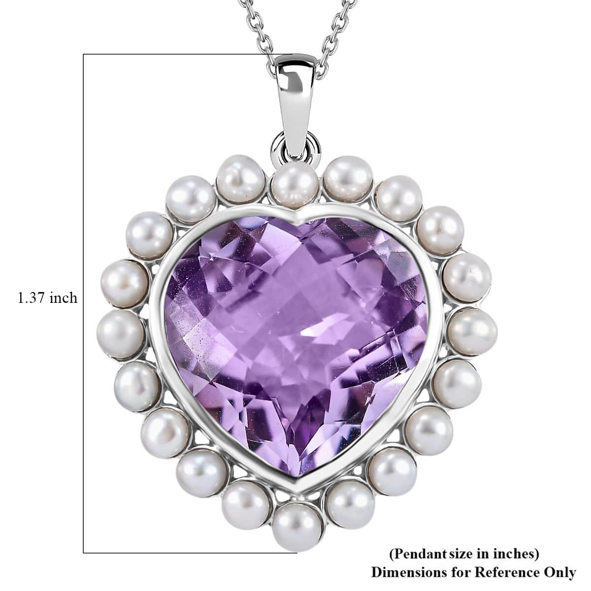 Rose De France Amethyst and Freshwater Pearl 18.00 ctw Pendant Necklace in Platinum Over Sterling Silver 20 Inches image number 5