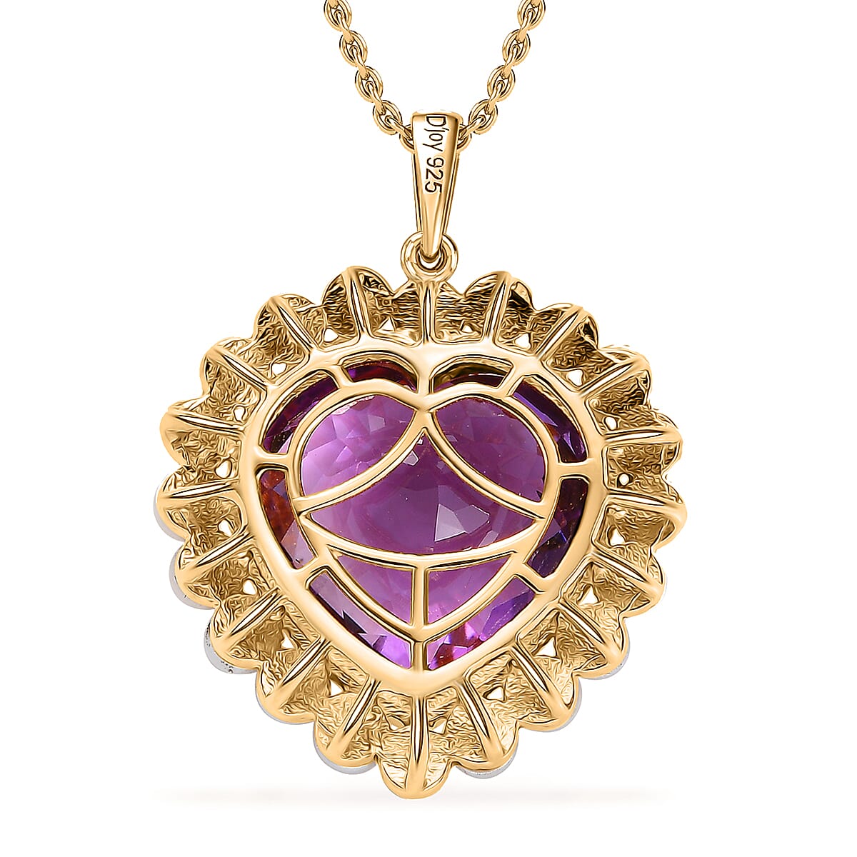 Rose De France Amethyst 16.10 ctw and Freshwater Pearl Heart Pendant Necklace 20 Inches in Vermeil Yellow Gold Over Sterling Silver