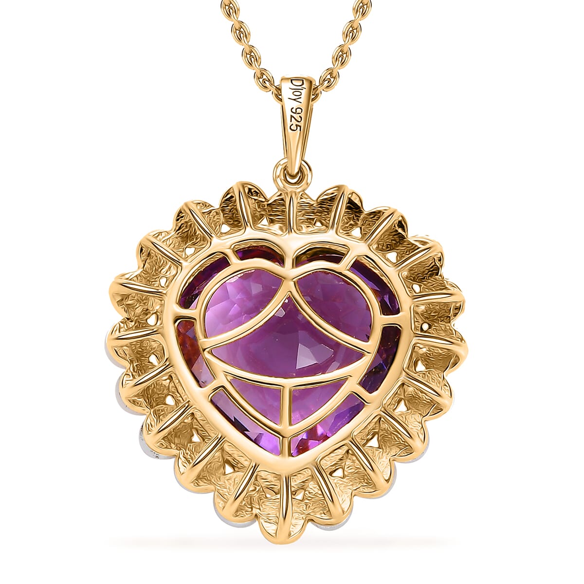 Rose De France Amethyst 16.10 ctw and Freshwater Pearl Heart Pendant Necklace 20 Inches in Vermeil Yellow Gold Over Sterling Silver image number 4