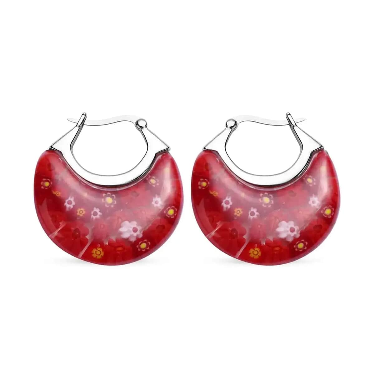 Red Color Murano Style Basket Earrings and Beaded Necklace (20 Inches) with Magnetic Lock in Stainless Steel and Silvertone image number 1